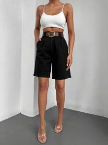 RueChic Slant Pocket Bermuda Denim Shorts - Black - View 6