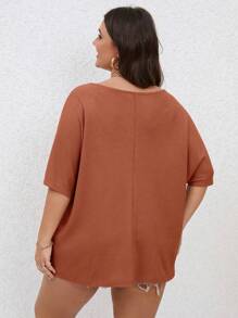 SHEIN LUNE Plus Solid Knot Side Batwing Sleeve Tee - Burnt Orange - View 2
