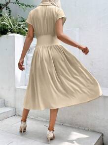 SHEIN VCAY Solid Button Front Dress - Apricot - View 4