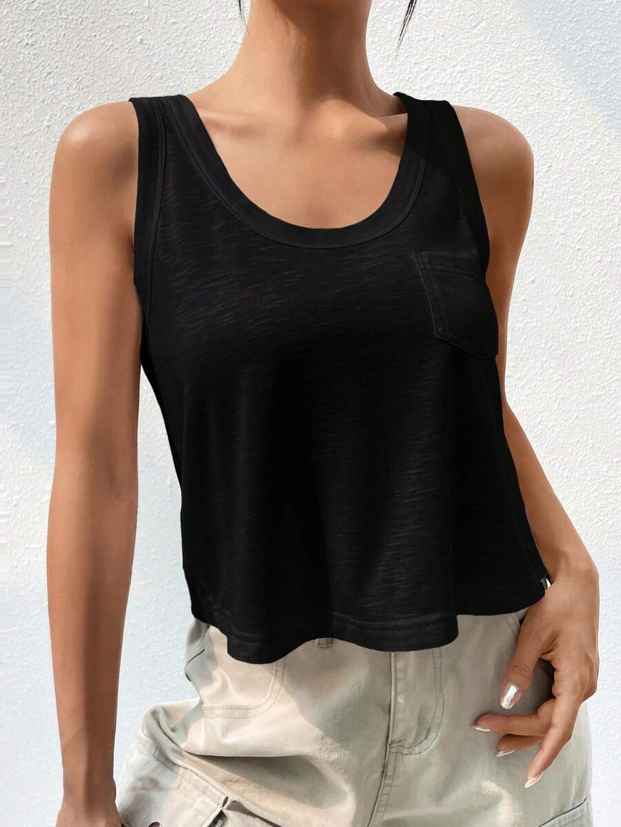 Firerie Women's Solid Color Round Neck Casual Loose Fit Tank Top - Black - View 1