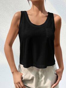 Firerie Women's Solid Color Round Neck Casual Loose Fit Tank Top - Black - View 5