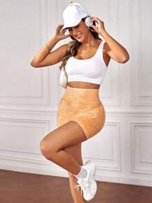 Yoga Trendy Quần Shorts Thể thao Nữ Cà vạt nhuộm - Màu Cam san hô - Xem 4