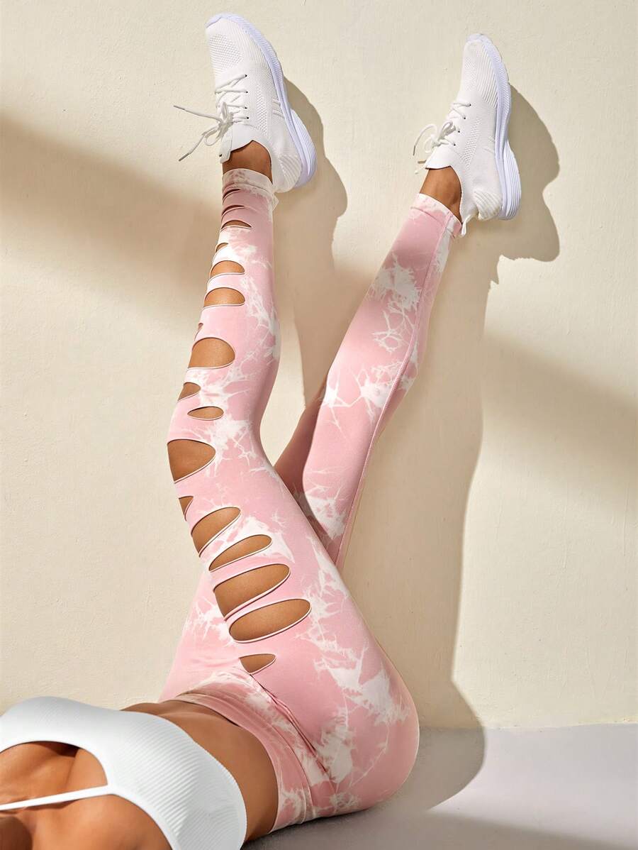 Yoga Sxy Quần Leggings Thể thao Nữ Cắt ra Cà vạt nhuộm - Màu Hồng baby - Xem 1