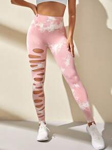 Yoga Sxy Quần Leggings Thể thao Nữ Cắt ra Cà vạt nhuộm - Màu Hồng baby - Xem 5