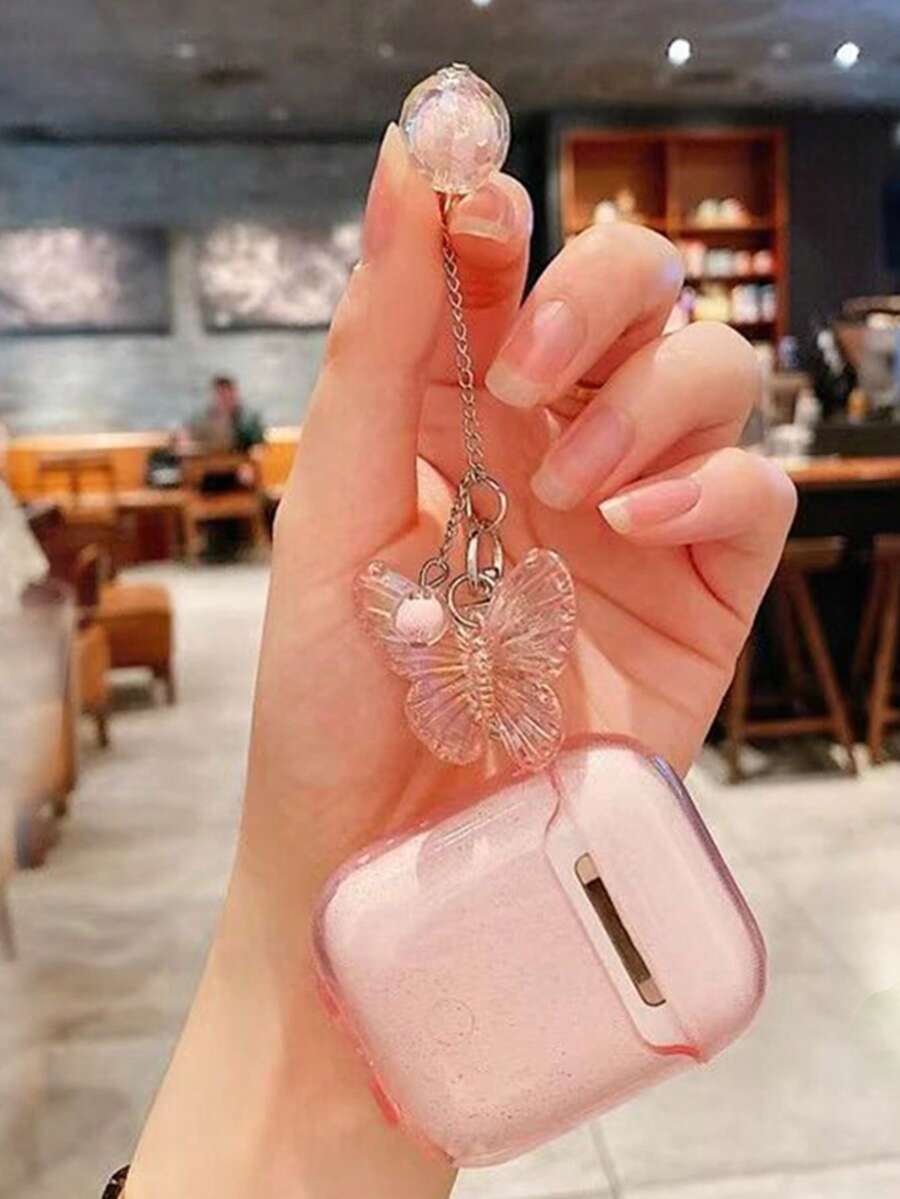 Funda compatible con Airpods colgante de mariposa - Rosa - Ver 1
