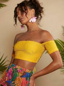 Travachic Off Shoulder Crop Top - Yellow - View 5