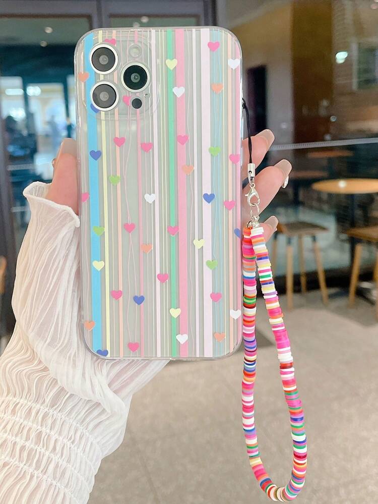 Heart Pattern Phone Case With Lanyard