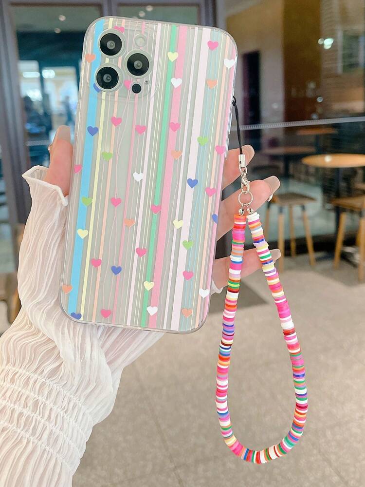 Heart Pattern Phone Case With Lanyard