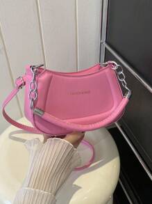 字母細節流浪包粉色時尚單肩包粉色 - 粉色 - 查看 1