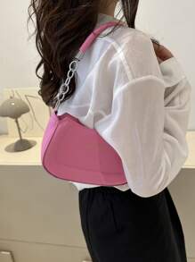 字母細節流浪包粉色時尚單肩包粉色 - 粉色 - 查看 4