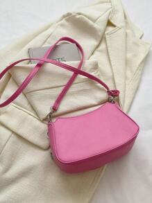 字母細節流浪包粉色時尚單肩包粉色 - 粉色 - 查看 6