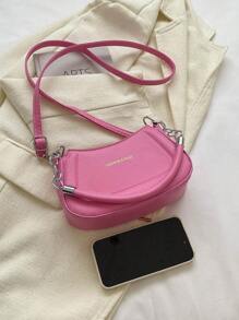 字母細節流浪包粉色時尚單肩包粉色 - 粉色 - 查看 7