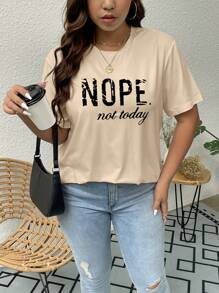 SHEIN LUNE 大碼標語圖案T恤 - 杏色 - 查看 6