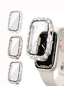 3入組/套雙鑽石二合一殼套和膜適用於Apple Watch - 彩色 - 查看 1