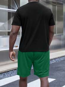 Manfinity Homme Men Plus Cartoon Graphic Tee & Drawstring Waist Shorts - Multicolor - View 2