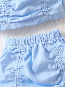 嬰兒褶邊泡泡袖前收褶T恤和裙子 - 淺藍色 - 查看 4