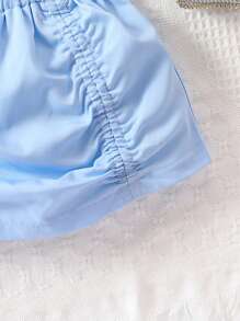 嬰兒褶邊泡泡袖前收褶T恤和裙子 - 淺藍色 - 查看 6