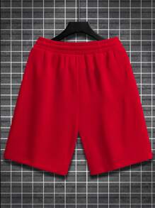 Manfinity EMRG 男士字母圖案腰部抽繩短褲 - 紅色 - 查看 4