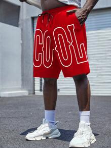 Manfinity EMRG 男士字母圖案腰部抽繩短褲 - 紅色 - 查看 6