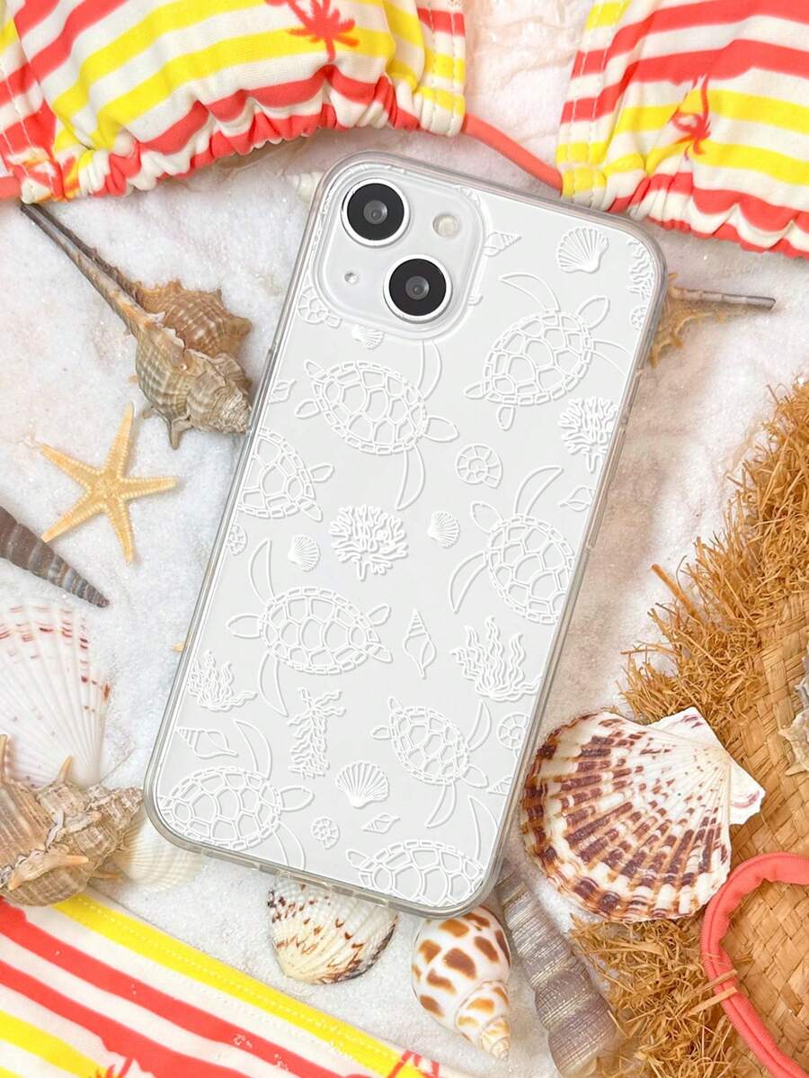 海龜圖案透明手機殼 - 白色 - 查看 1