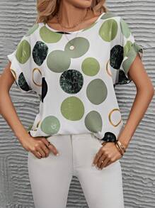 EMERY ROSE Top De Lunares Con Mangas Dobladas - Multicolor - Ver 4