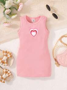 Baby Girl Heart Print Tank Dress - Pink - View 1