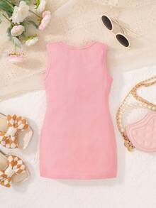 Baby Girl Heart Print Tank Dress - Pink - View 2