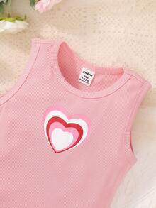 Baby Girl Heart Print Tank Dress - Pink - View 3