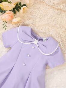 SHEIN Baby Peter Pan Collar Button Detail Pleated Detail Dress - Purple - View 3