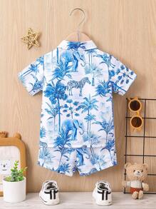 男嬰椰子樹圖案襯衫和短褲不帶T恤 - 藍色 - 查看 2