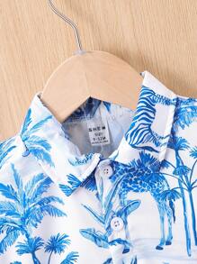 男嬰椰子樹圖案襯衫和短褲不帶T恤 - 藍色 - 查看 3