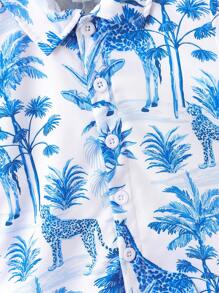男嬰椰子樹圖案襯衫和短褲不帶T恤 - 藍色 - 查看 4
