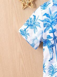 男嬰椰子樹圖案襯衫和短褲不帶T恤 - 藍色 - 查看 5