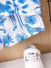 男嬰椰子樹圖案襯衫和短褲不帶T恤 - 藍色 - 查看 6