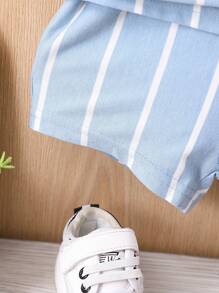 Baby Boy Striped Print Tee & Shorts - Blue - View 3
