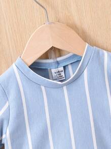 Baby Boy Striped Print Tee & Shorts - Blue - View 4