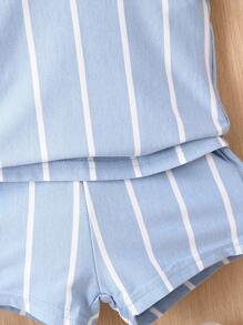 Baby Boy Striped Print Tee & Shorts - Blue - View 6