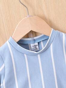 Baby Boy Striped Print Tee & Shorts - Blue - View 7