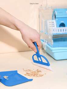 1pc Pet Waste Cleaning Broom & 1pc Dustpan, Random Color Portable Broom & Dustpan Set For Dog And Cat For All Season - Blue - View 5