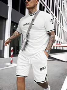 Manfinity Homme Bộ hai mảnh Nam Dây kéo Túi Lá thư Giải trí - trắng - Xem 1