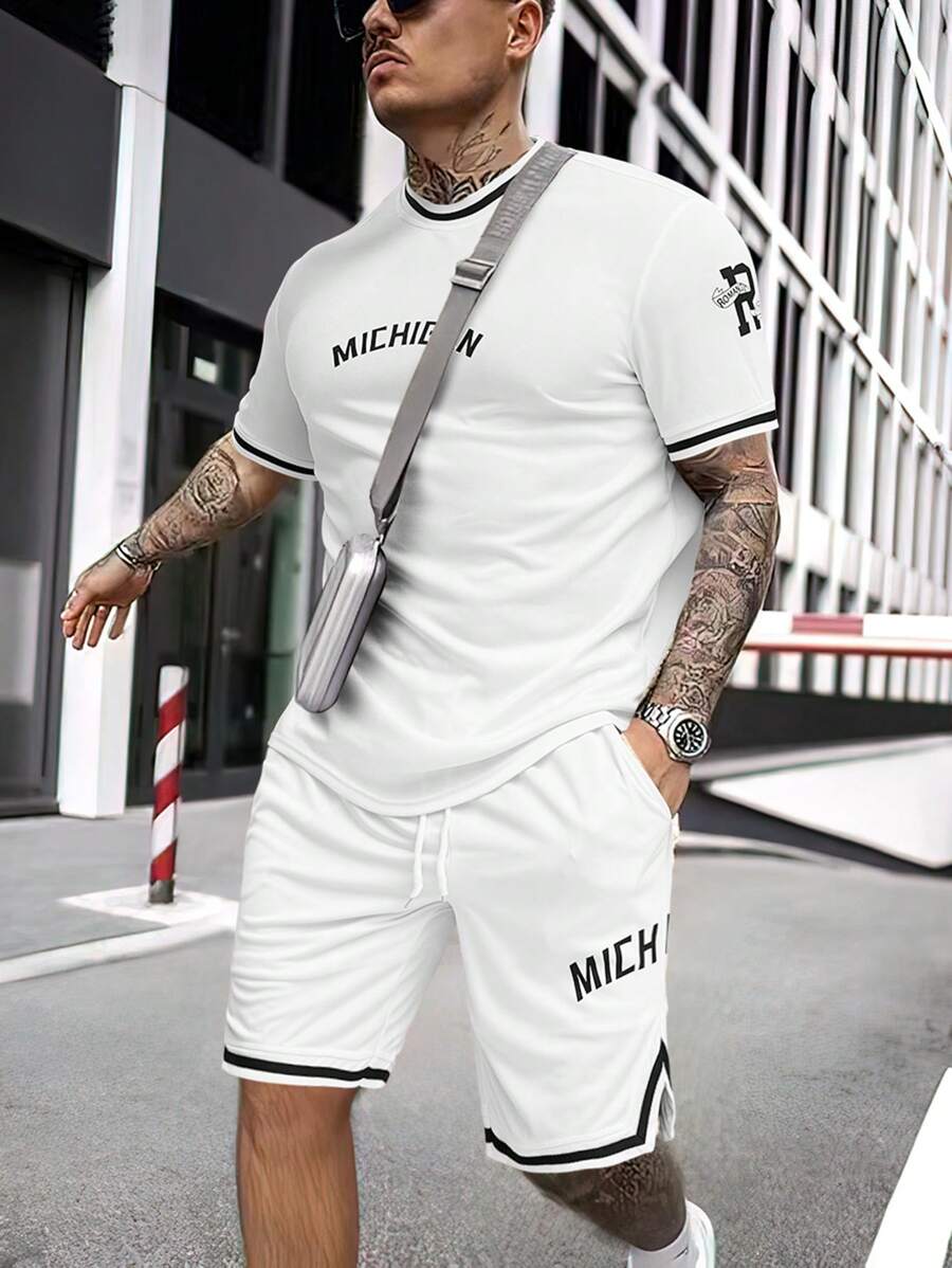 Manfinity Homme Bộ hai mảnh Nam Dây kéo Túi Lá thư Giải trí - trắng - Xem 1