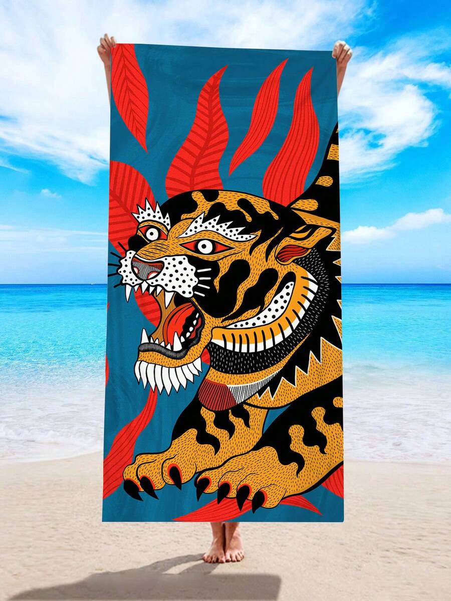 Magdalena Parfieniuk 1pc Tiger Pattern Beach Towel - Multicolor - View 1