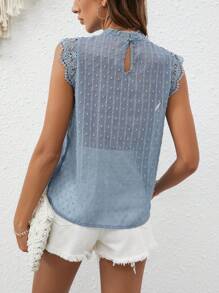 SHEIN Frenchy 圓點拼接水溶蕾絲小高領襯衫 - 霧霾藍 - 查看 2