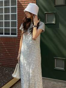 DAZY In Toàn bộ Váy Dây Without Tee - Màu xanh lam - Xem 4