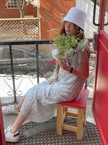 DAZY In Toàn bộ Váy Dây Without Tee - Màu xanh lam - Xem 7