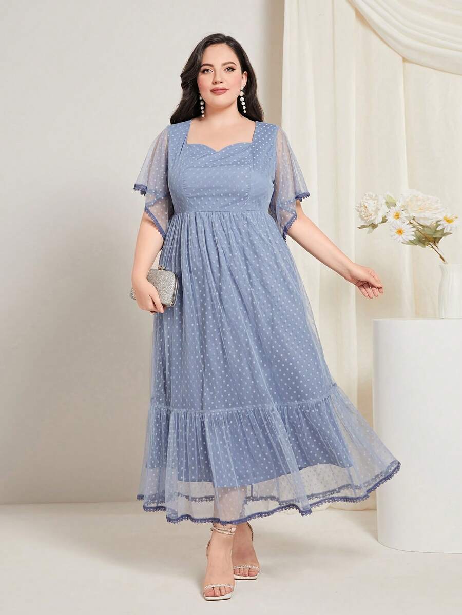 Modelyn Vestido escote corazón bajo con fruncido de malla - Neblina azul - Ver 1