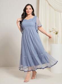 Modelyn Vestido escote corazón bajo con fruncido de malla - Neblina azul - Ver 3