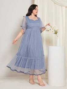 Modelyn Vestido escote corazón bajo con fruncido de malla - Neblina azul - Ver 4