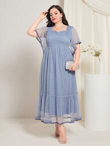 Modelyn Vestido escote corazón bajo con fruncido de malla - Neblina azul - Ver 5