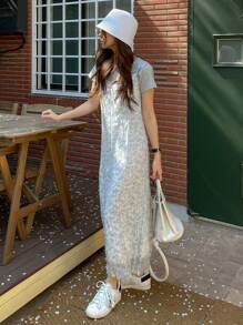 DAZY In Toàn bộ Váy Dây Without Tee - Màu xanh lam - Xem 11